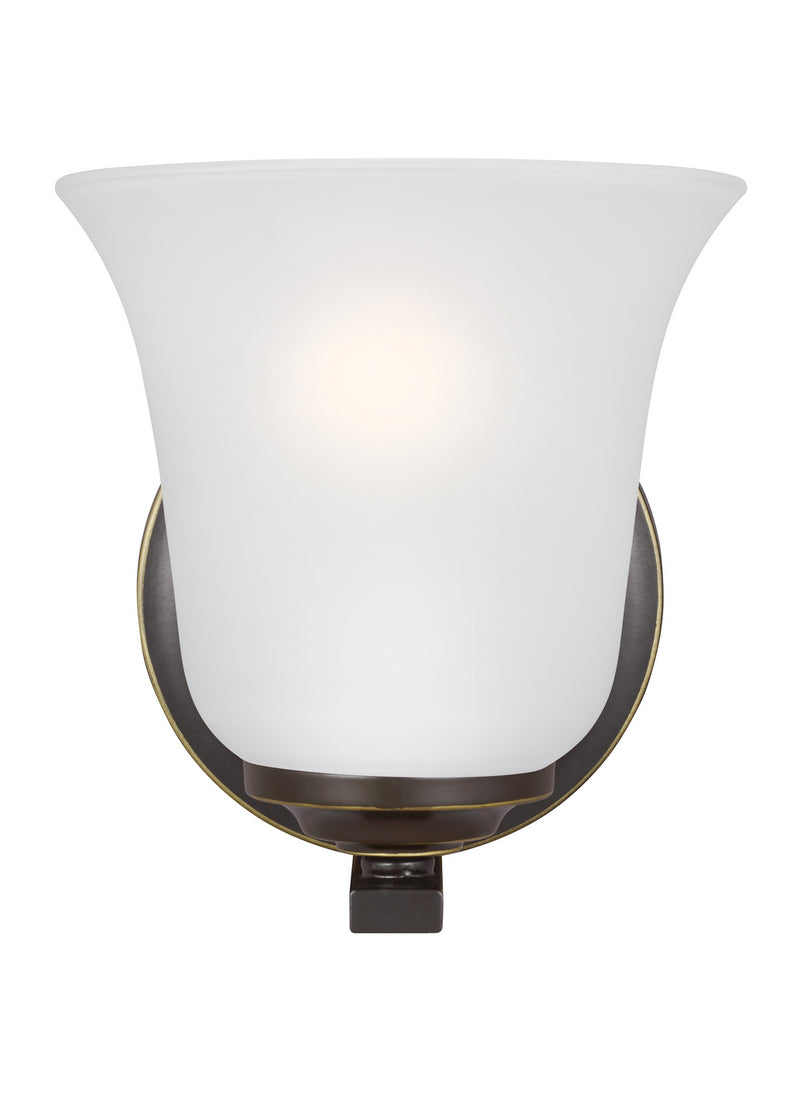 One Light Wall / Bath Sconce<br /><span style="color:#4AB0CE;">Entrega: 4-10 dias en USA</span><br /><span style="color:#4AB0CE;font-size:60%;">PREGUNTE POR ENTREGA EN PANAMA</span><br />Collection: Emmons<br />Finish: Bronze