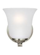 One Light Wall / Bath Sconce<br /><span style="color:#4AB0CE;">Entrega: 4-10 dias en USA</span><br /><span style="color:#4AB0CE;font-size:60%;">PREGUNTE POR ENTREGA EN PANAMA</span><br />Collection: Emmons<br />Finish: Brushed Nickel