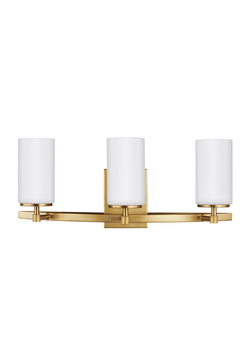 Three Light Wall / Bath<br /><span style="color:#4AB0CE;">Entrega: 4-10 dias en USA</span><br /><span style="color:#4AB0CE;font-size:60%;">PREGUNTE POR ENTREGA EN PANAMA</span><br />Collection: Alturas<br />Finish: Satin Brass