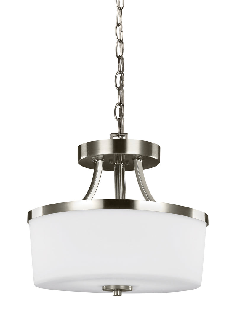 Two Light Semi-Flush Convertible Pendant<br /><span style="color:#4AB0CE;">Entrega: 4-10 dias en USA</span><br /><span style="color:#4AB0CE;font-size:60%;">PREGUNTE POR ENTREGA EN PANAMA</span><br />Collection: Hettinger<br />Finish: Brushed Nickel