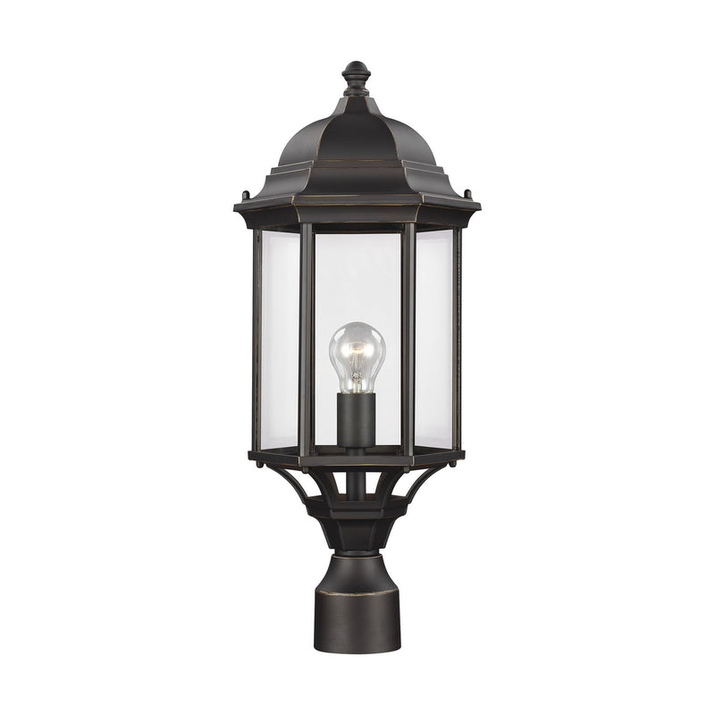 One Light Outdoor Post Lantern<br /><span style="color:#4AB0CE;">Entrega: 4-10 dias en USA</span><br /><span style="color:#4AB0CE;font-size:60%;">PREGUNTE POR ENTREGA EN PANAMA</span><br />Collection: Sevier<br />Finish: Antique Bronze