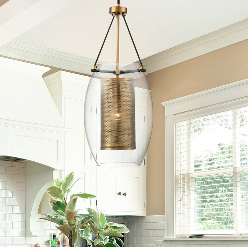 One Light Pendant<br /><span style="color:#4AB0CE;">Entrega: 4-10 dias en USA</span><br /><span style="color:#4AB0CE;font-size:60%;">PREGUNTE POR ENTREGA EN PANAMA</span><br />Collection: Dunbar<br />Finish: Warm Brass with Bronze Accents