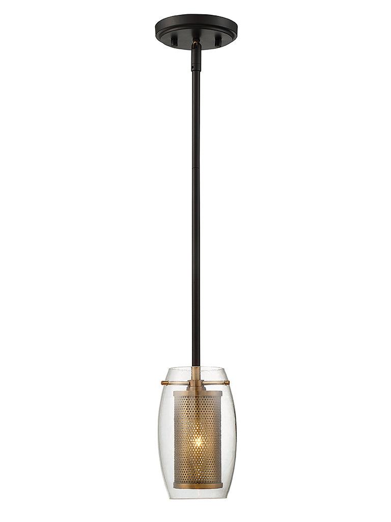 One Light Pendant<br /><span style="color:#4AB0CE;">Entrega: 4-10 dias en USA</span><br /><span style="color:#4AB0CE;font-size:60%;">PREGUNTE POR ENTREGA EN PANAMA</span><br />Collection: Dunbar<br />Finish: Warm Brass with Bronze Accents
