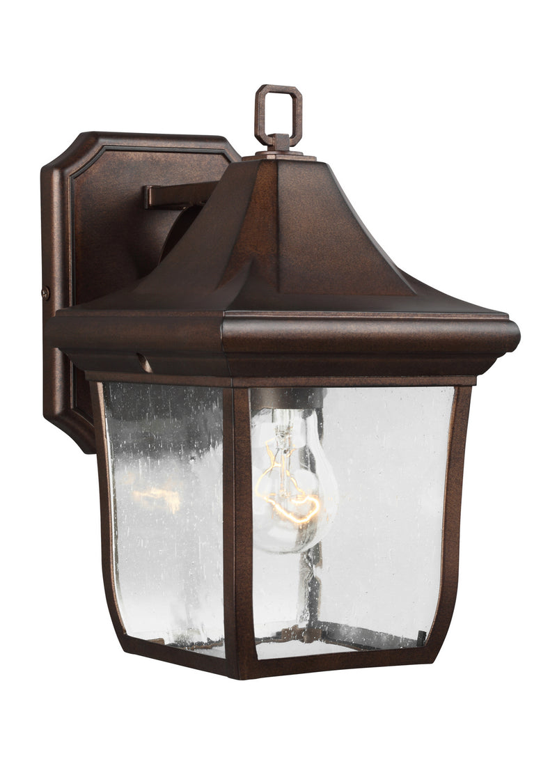 One Light Outdoor Wall Lantern<br /><span style="color:#4AB0CE;">Entrega: 6-7 semanas en USA</span><br /><span style="color:#4AB0CE;font-size:60%;">PREGUNTE POR ENTREGA EN PANAMA</span><br />Collection: Oakmont<br />Finish: Patina Bronze