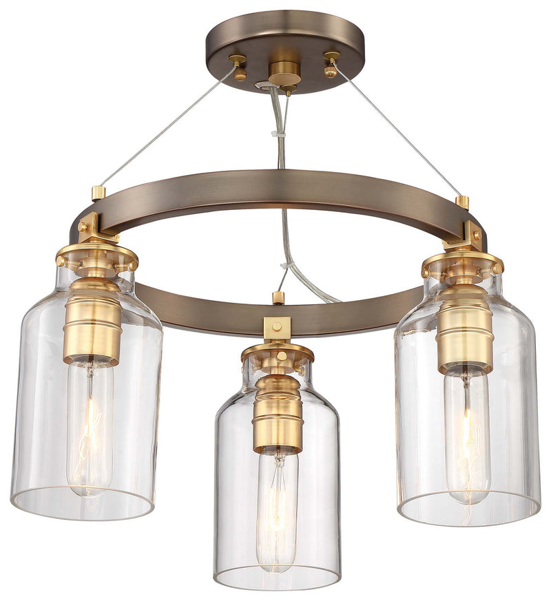 Three Light Semi Flush (Convertible To Pendant)<br /><span style="color:#4AB0CE;">Entrega: 4-10 dias en USA</span><br /><span style="color:#4AB0CE;font-size:60%;">PREGUNTE POR ENTREGA EN PANAMA</span><br />Collection: Morrow<br />Finish: Bronze
