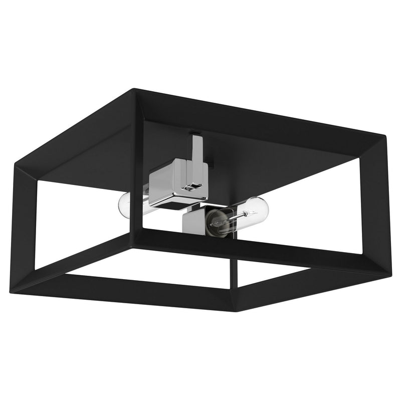 Two Light Flush Mount<br /><span style="color:#4AB0CE;">Entrega: 4-10 dias en USA</span><br /><span style="color:#4AB0CE;font-size:60%;">PREGUNTE POR ENTREGA EN PANAMA</span><br />Collection: Vineyard<br />Finish: Black & Chrome