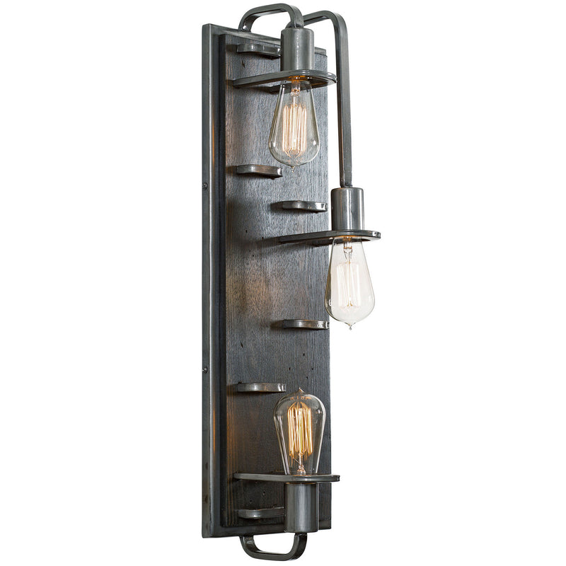 Three Light Wall Sconce<br /><span style="color:#4AB0CE;">Entrega: 4-10 dias en USA</span><br /><span style="color:#4AB0CE;font-size:60%;">PREGUNTE POR ENTREGA EN PANAMA</span><br />Collection: Lofty<br />Finish: Steel