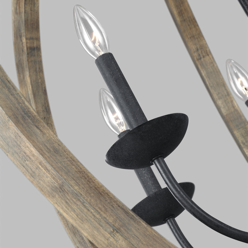 Six Light Pendant<br /><span style="color:#4AB0CE;">Entrega: 4-10 dias en USA</span><br /><span style="color:#4AB0CE;font-size:60%;">PREGUNTE POR ENTREGA EN PANAMA</span><br />Collection: Allier<br />Finish: Weathered Oak Wood / Antique Forged Iron