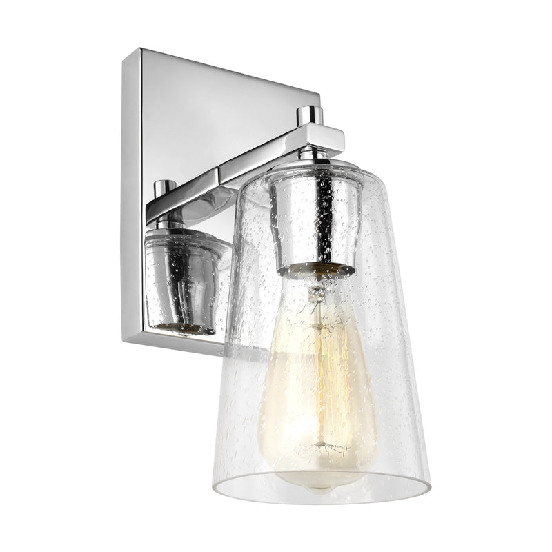 One Light Wall Sconce<br /><span style="color:#4AB0CE;">Entrega: 4-10 dias en USA</span><br /><span style="color:#4AB0CE;font-size:60%;">PREGUNTE POR ENTREGA EN PANAMA</span><br />Collection: Mercer<br />Finish: Chrome