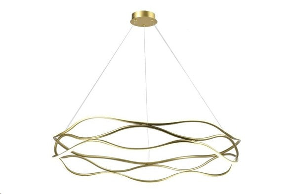LÁMPARA DE TECHO COLGANTE DECORATIVA LED 83W, TONALIDAD 3000K, 100-240V, 50-60HZ, IP20, ACABADO DORADO.