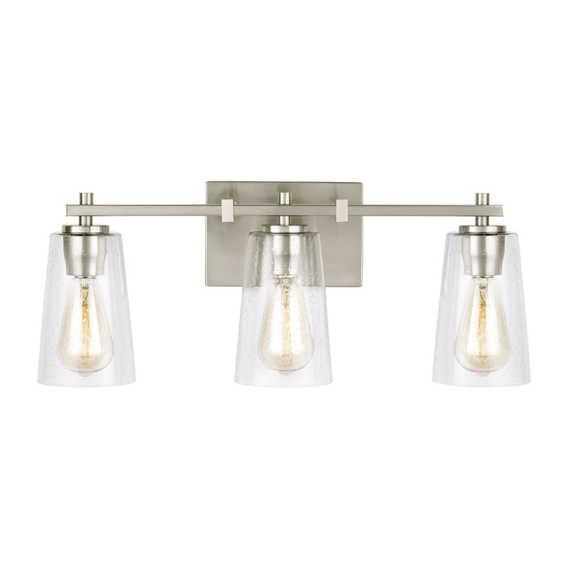 Three Light Vanity<br /><span style="color:#4AB0CE;">Entrega: 4-10 dias en USA</span><br /><span style="color:#4AB0CE;font-size:60%;">PREGUNTE POR ENTREGA EN PANAMA</span><br />Collection: Mercer<br />Finish: Satin Nickel