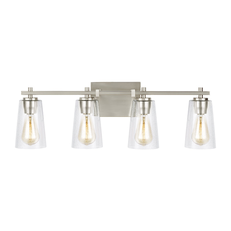 Four Light Vanity<br /><span style="color:#4AB0CE;">Entrega: 4-10 dias en USA</span><br /><span style="color:#4AB0CE;font-size:60%;">PREGUNTE POR ENTREGA EN PANAMA</span><br />Collection: Mercer<br />Finish: Satin Nickel