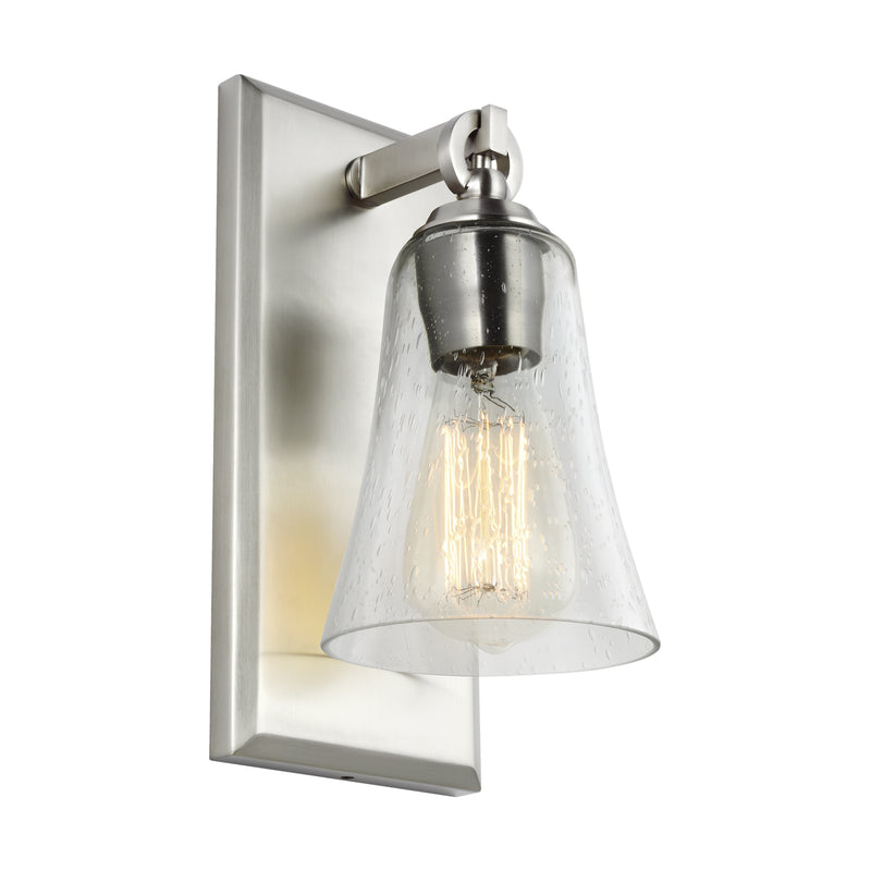 One Light Wall Sconce<br /><span style="color:#4AB0CE;">Entrega: 4-10 dias en USA</span><br /><span style="color:#4AB0CE;font-size:60%;">PREGUNTE POR ENTREGA EN PANAMA</span><br />Collection: Monterro<br />Finish: Satin Nickel