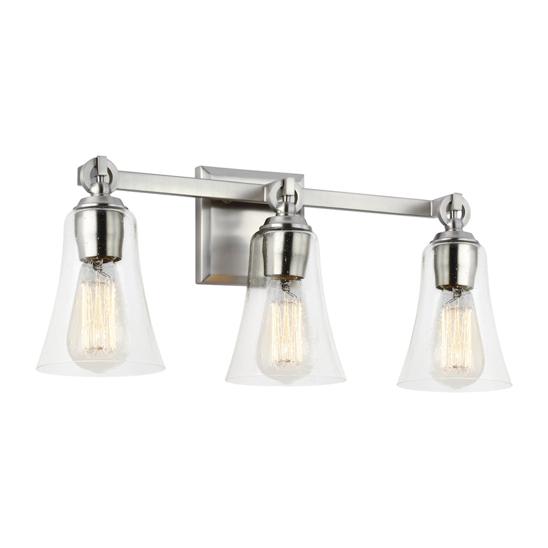 Three Light Vanity<br /><span style="color:#4AB0CE;">Entrega: 4-10 dias en USA</span><br /><span style="color:#4AB0CE;font-size:60%;">PREGUNTE POR ENTREGA EN PANAMA</span><br />Collection: Monterro<br />Finish: Satin Nickel