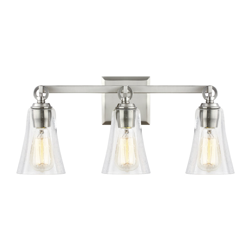 Three Light Vanity<br /><span style="color:#4AB0CE;">Entrega: 4-10 dias en USA</span><br /><span style="color:#4AB0CE;font-size:60%;">PREGUNTE POR ENTREGA EN PANAMA</span><br />Collection: Monterro<br />Finish: Satin Nickel