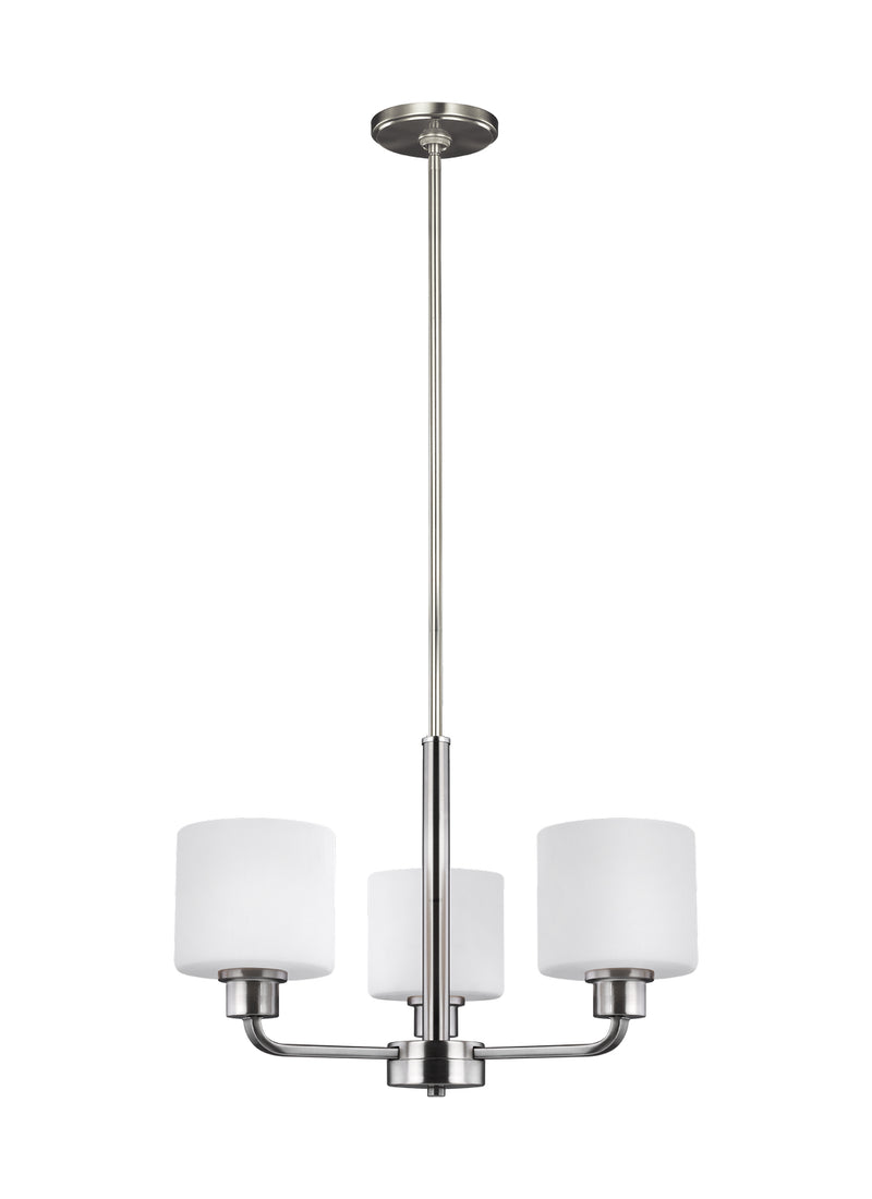 Three Light Chandelier<br /><span style="color:#4AB0CE;">Entrega: 4-10 dias en USA</span><br /><span style="color:#4AB0CE;font-size:60%;">PREGUNTE POR ENTREGA EN PANAMA</span><br />Collection: Canfield<br />Finish: Brushed Nickel
