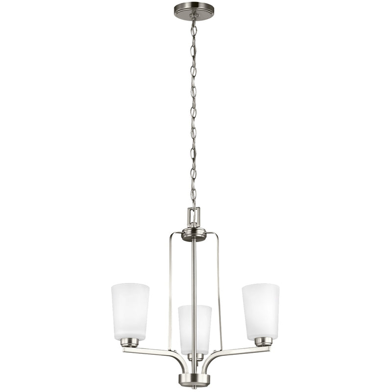 Three Light Chandelier<br /><span style="color:#4AB0CE;">Entrega: 2-3 semanas en USA</span><br /><span style="color:#4AB0CE;font-size:60%;">PREGUNTE POR ENTREGA EN PANAMA</span><br />Collection: Franport<br />Finish: Brushed Nickel