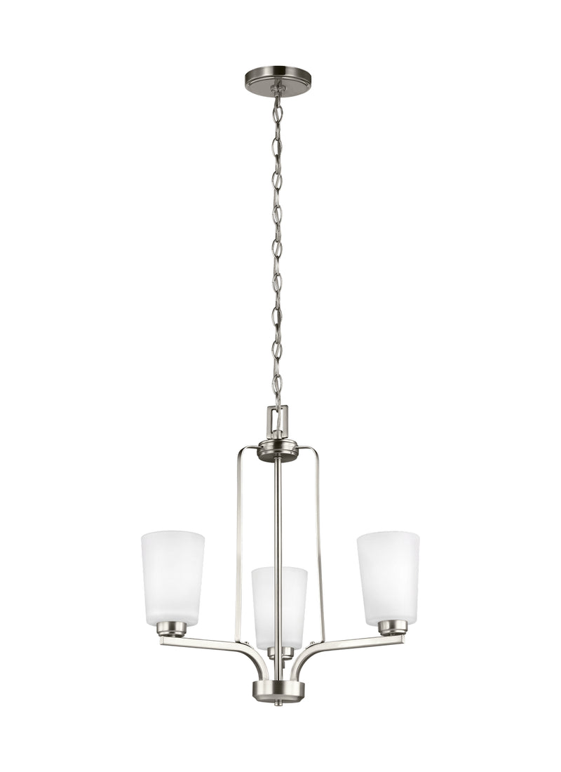 Three Light Chandelier<br /><span style="color:#4AB0CE;">Entrega: 4-10 dias en USA</span><br /><span style="color:#4AB0CE;font-size:60%;">PREGUNTE POR ENTREGA EN PANAMA</span><br />Collection: Franport<br />Finish: Brushed Nickel