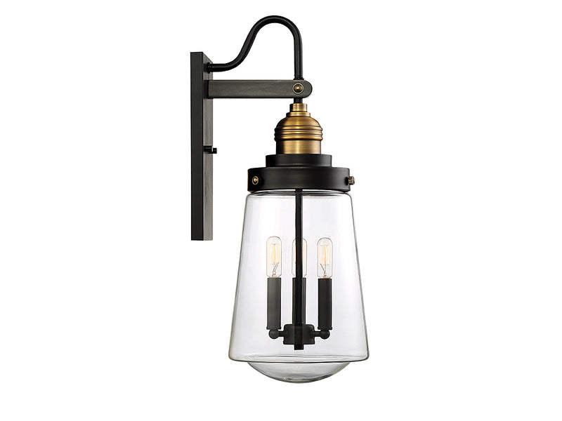 Three Light Wall Lantern<br /><span style="color:#4AB0CE;">Entrega: 4-10 dias en USA</span><br /><span style="color:#4AB0CE;font-size:60%;">PREGUNTE POR ENTREGA EN PANAMA</span><br />Collection: Macauley<br />Finish: Vintage Black with Warm Brass