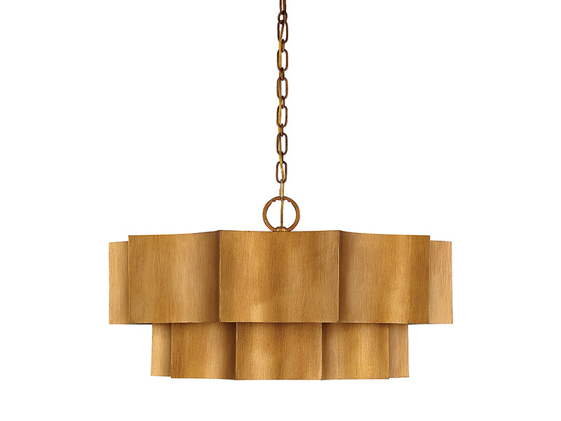 Six Light Pendant<br /><span style="color:#4AB0CE;">Entrega: 4-5 semanas en USA</span><br /><span style="color:#4AB0CE;font-size:60%;">PREGUNTE POR ENTREGA EN PANAMA</span><br />Collection: Shelby<br />Finish: Gold Patina