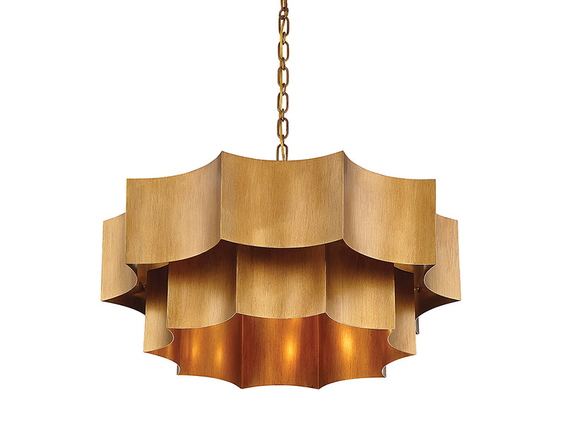 Six Light Pendant<br /><span style="color:#4AB0CE;">Entrega: 4-5 semanas en USA</span><br /><span style="color:#4AB0CE;font-size:60%;">PREGUNTE POR ENTREGA EN PANAMA</span><br />Collection: Shelby<br />Finish: Gold Patina