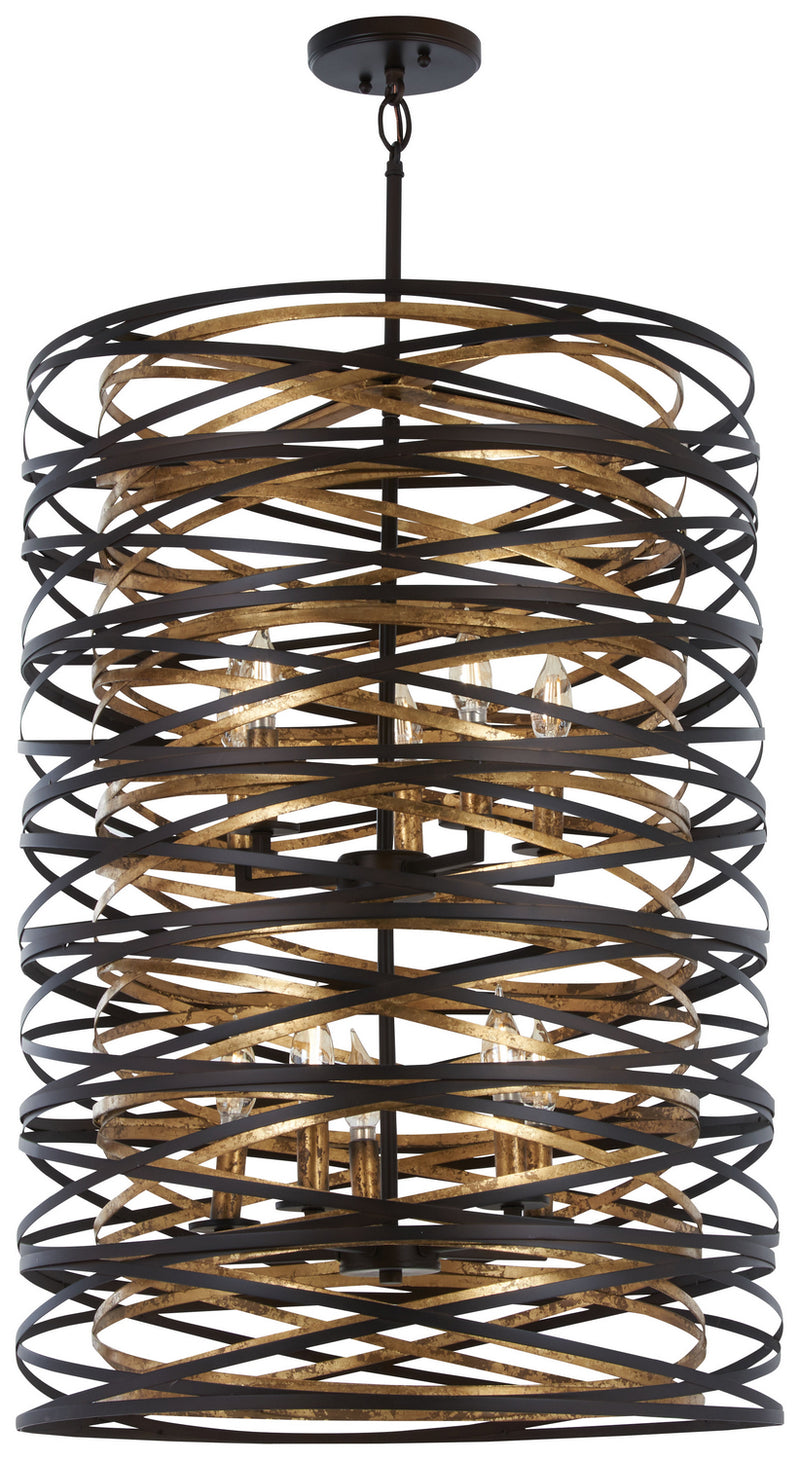 Minka-Lavery - 3679-111 - Ten Light Pendant - Vortic Flow - Dark Bronze w/Mosaic Gold Interior
