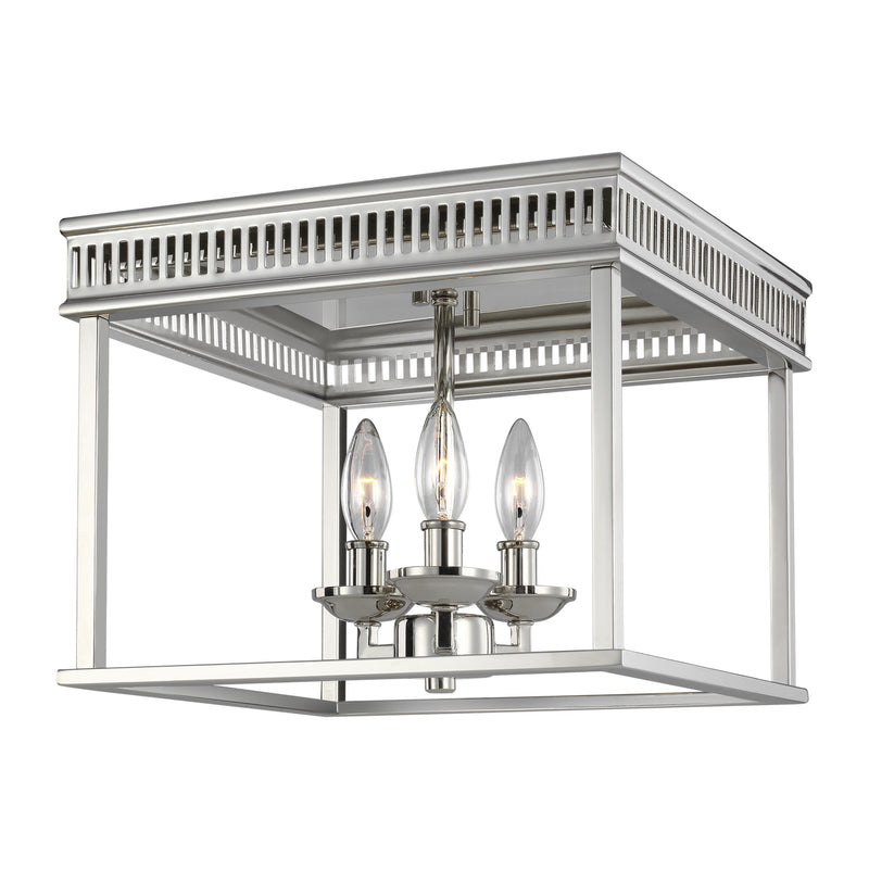 Three Light Flush Mount<br /><span style="color:#4AB0CE;">Entrega: 4-10 dias en USA</span><br /><span style="color:#4AB0CE;font-size:60%;">PREGUNTE POR ENTREGA EN PANAMA</span><br />Collection: Woodruff<br />Finish: Polished Nickel