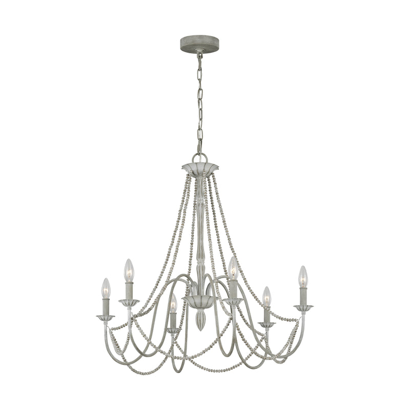 Six Light Chandelier<br /><span style="color:#4AB0CE;">Entrega: 4-10 dias en USA</span><br /><span style="color:#4AB0CE;font-size:60%;">PREGUNTE POR ENTREGA EN PANAMA</span><br />Collection: Maryville<br />Finish: Washed Grey