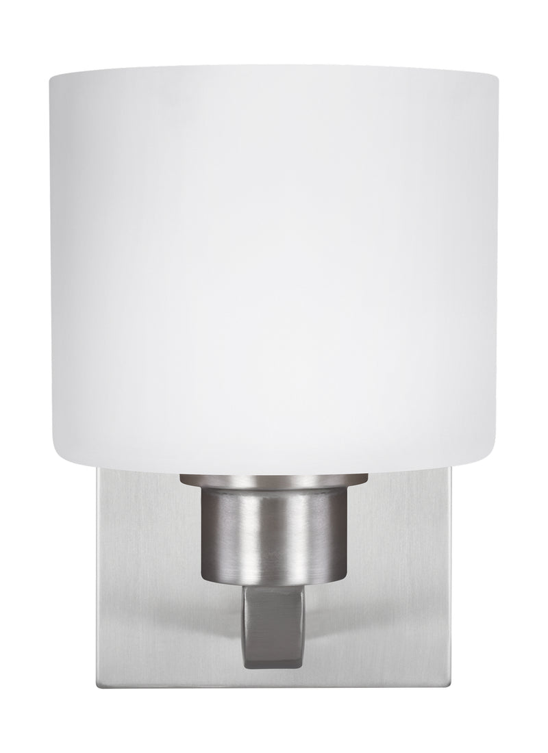 One Light Wall / Bath Sconce<br /><span style="color:#4AB0CE;">Entrega: 4-10 dias en USA</span><br /><span style="color:#4AB0CE;font-size:60%;">PREGUNTE POR ENTREGA EN PANAMA</span><br />Collection: Canfield<br />Finish: Brushed Nickel