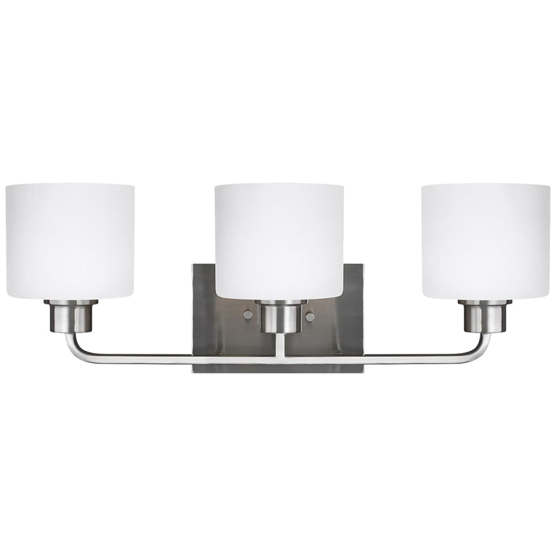 Three Light Wall / Bath<br /><span style="color:#4AB0CE;">Entrega: 4-10 dias en USA</span><br /><span style="color:#4AB0CE;font-size:60%;">PREGUNTE POR ENTREGA EN PANAMA</span><br />Collection: Canfield<br />Finish: Brushed Nickel