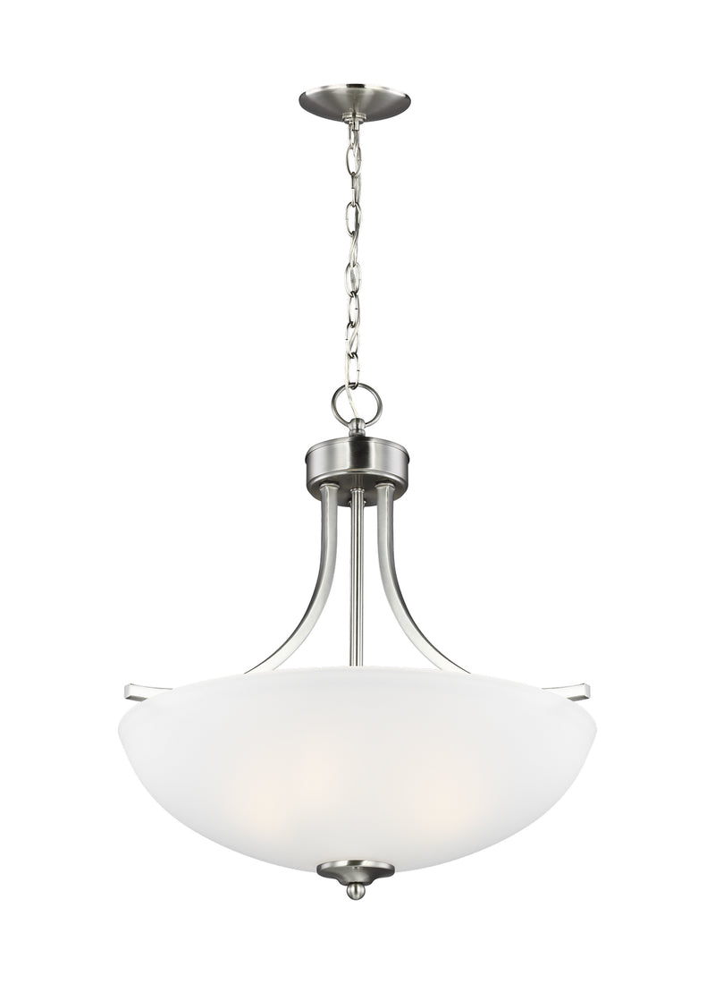 Three Light Pendant<br /><span style="color:#4AB0CE;">Entrega: 4-10 dias en USA</span><br /><span style="color:#4AB0CE;font-size:60%;">PREGUNTE POR ENTREGA EN PANAMA</span><br />Collection: Geary<br />Finish: Brushed Nickel