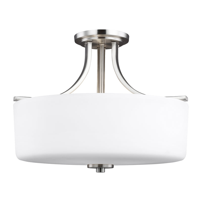 Three Light Semi-Flush Mount<br /><span style="color:#4AB0CE;">Entrega: 4-10 dias en USA</span><br /><span style="color:#4AB0CE;font-size:60%;">PREGUNTE POR ENTREGA EN PANAMA</span><br />Collection: Canfield<br />Finish: Brushed Nickel