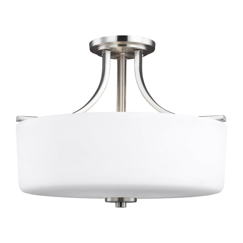 Three Light Semi-Flush Mount<br /><span style="color:#4AB0CE;">Entrega: 4-10 dias en USA</span><br /><span style="color:#4AB0CE;font-size:60%;">PREGUNTE POR ENTREGA EN PANAMA</span><br />Collection: Canfield<br />Finish: Brushed Nickel