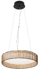 LÁMPARA COLGANTE DECORATIVA CON LUZ  LED 30W, AJUSTE DE TONALIDAD DE LUZ CCT 30K, 40K,60K, ACABADO WOOD / RATAN ACRILICO