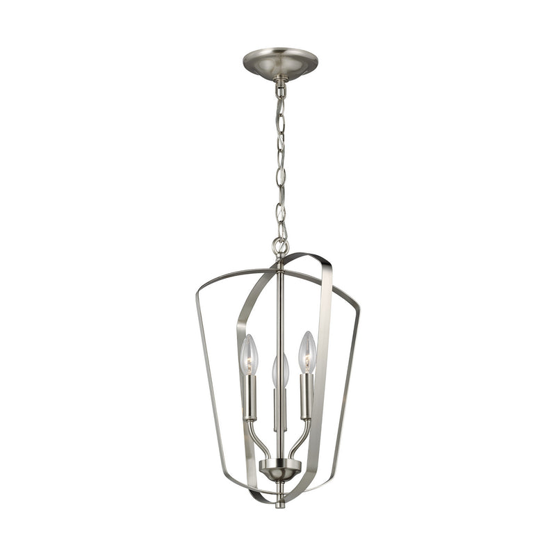 Three Light Hall / Foyer Pendant<br /><span style="color:#4AB0CE;">Entrega: 4-10 dias en USA</span><br /><span style="color:#4AB0CE;font-size:60%;">PREGUNTE POR ENTREGA EN PANAMA</span><br />Collection: Romee<br />Finish: Brushed Nickel