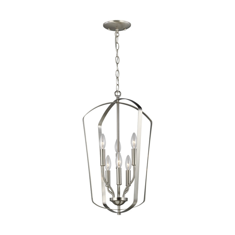 Six Light Hall / Foyer Pendant<br /><span style="color:#4AB0CE;">Entrega: 4-10 dias en USA</span><br /><span style="color:#4AB0CE;font-size:60%;">PREGUNTE POR ENTREGA EN PANAMA</span><br />Collection: Romee<br />Finish: Brushed Nickel