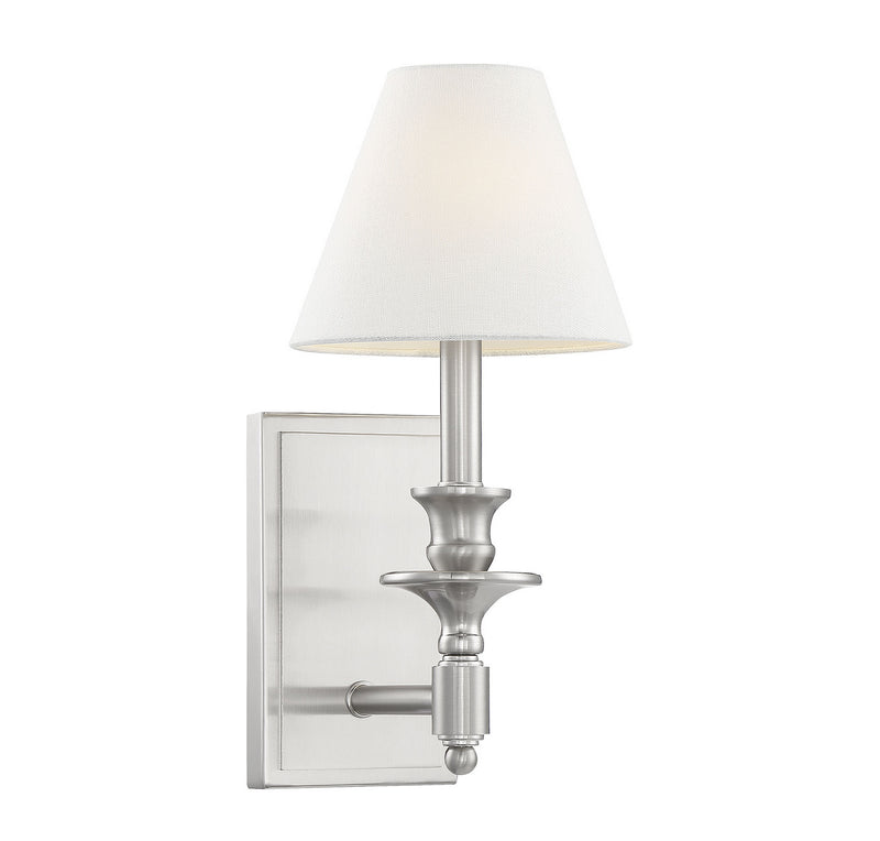 One Light Wall Sconce<br /><span style="color:#4AB0CE;">Entrega: 4-10 dias en USA</span><br /><span style="color:#4AB0CE;font-size:60%;">PREGUNTE POR ENTREGA EN PANAMA</span><br />Collection: Washburn<br />Finish: Satin Nickel