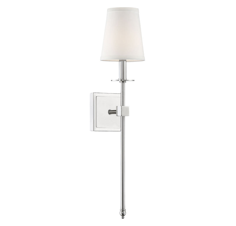 One Light Wall Sconce<br /><span style="color:#4AB0CE;">Entrega: 4-10 dias en USA</span><br /><span style="color:#4AB0CE;font-size:60%;">PREGUNTE POR ENTREGA EN PANAMA</span><br />Collection: Monroe<br />Finish: Polished Nickel