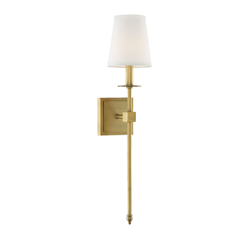 One Light Wall Sconce<br /><span style="color:#4AB0CE;">Entrega: 4-10 dias en USA</span><br /><span style="color:#4AB0CE;font-size:60%;">PREGUNTE POR ENTREGA EN PANAMA</span><br />Collection: Monroe<br />Finish: Warm Brass