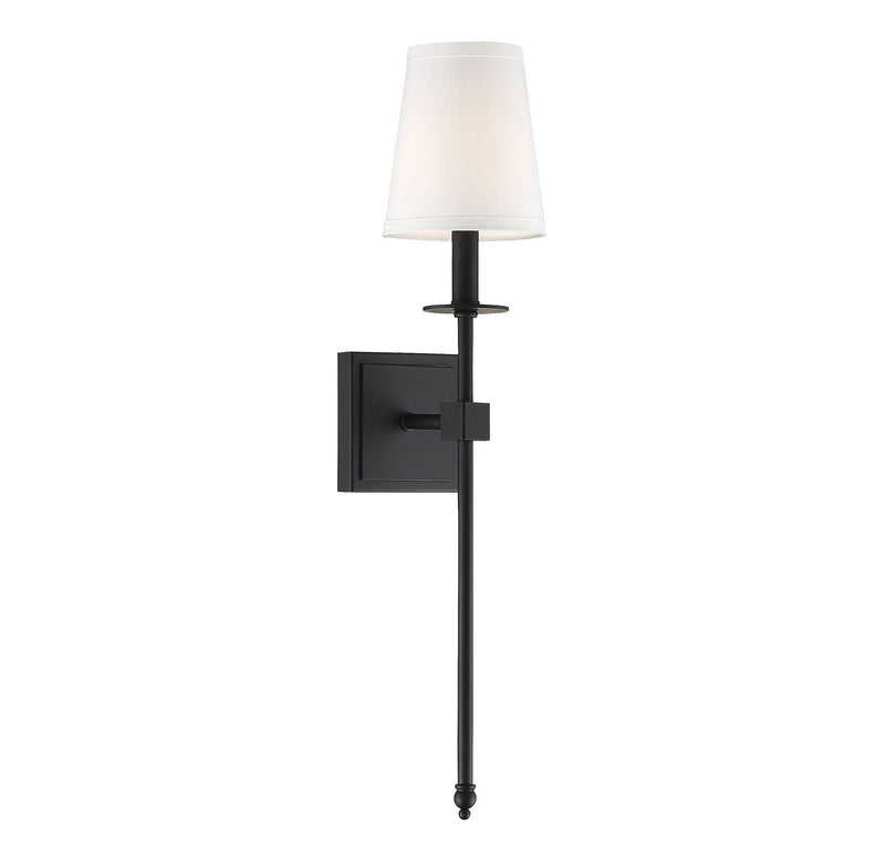 One Light Wall Sconce<br /><span style="color:#4AB0CE;">Entrega: 4-10 dias en USA</span><br /><span style="color:#4AB0CE;font-size:60%;">PREGUNTE POR ENTREGA EN PANAMA</span><br />Collection: Monroe<br />Finish: Matte Black