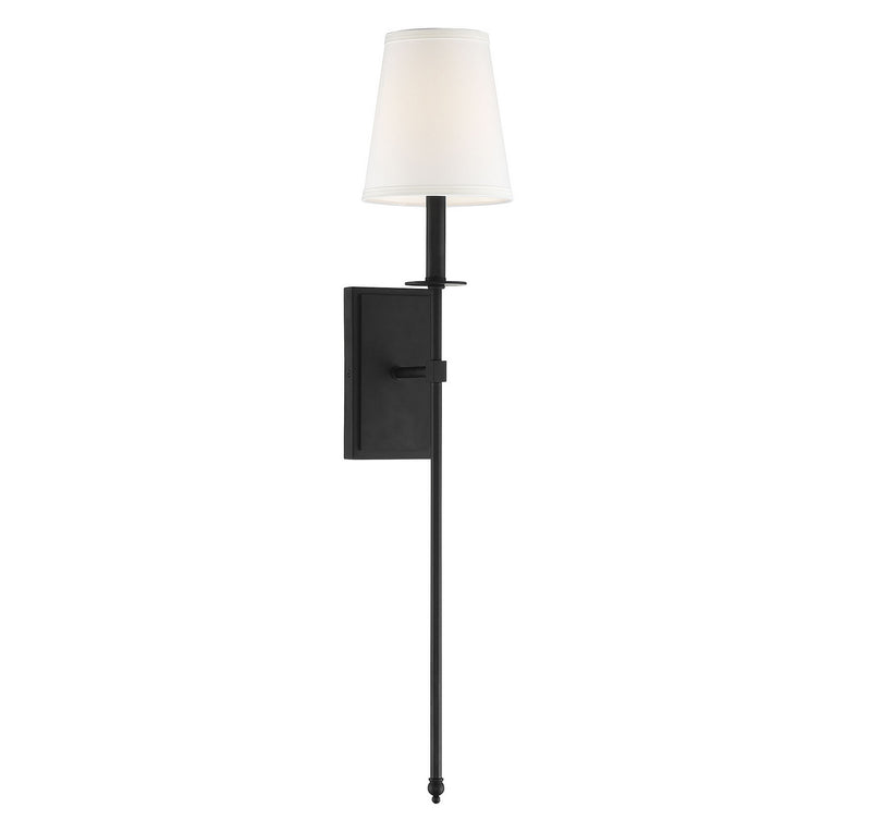 One Light Wall Sconce<br /><span style="color:#4AB0CE;">Entrega: 4-10 dias en USA</span><br /><span style="color:#4AB0CE;font-size:60%;">PREGUNTE POR ENTREGA EN PANAMA</span><br />Collection: Monroe<br />Finish: Matte Black