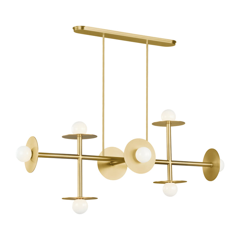 Eight Light Linear Chandelier<br /><span style="color:#4AB0CE;">Entrega: 4-10 dias en USA</span><br /><span style="color:#4AB0CE;font-size:60%;">PREGUNTE POR ENTREGA EN PANAMA</span><br />Collection: Nodes<br />Finish: Burnished Brass