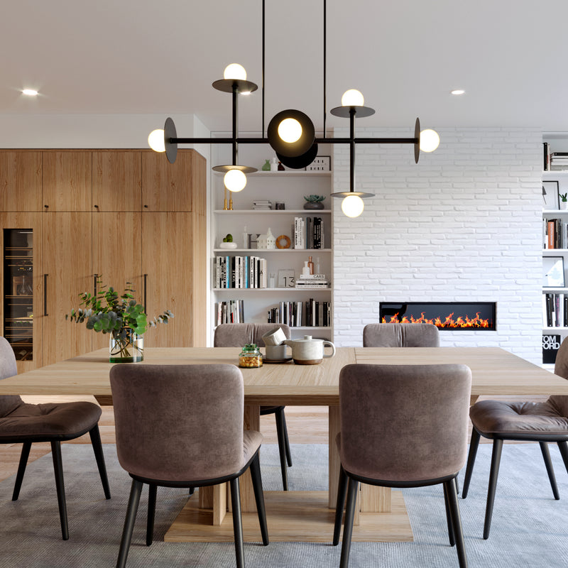 Eight Light Linear Chandelier<br /><span style="color:#4AB0CE;">Entrega: 4-10 dias en USA</span><br /><span style="color:#4AB0CE;font-size:60%;">PREGUNTE POR ENTREGA EN PANAMA</span><br />Collection: Nodes<br />Finish: Midnight Black