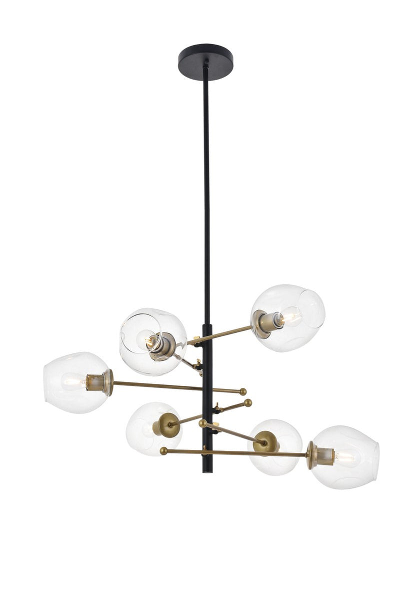 Elegant Lighting - LD5053D32BRB - Six Light Pendant - Paragon - Matte Black and Brass