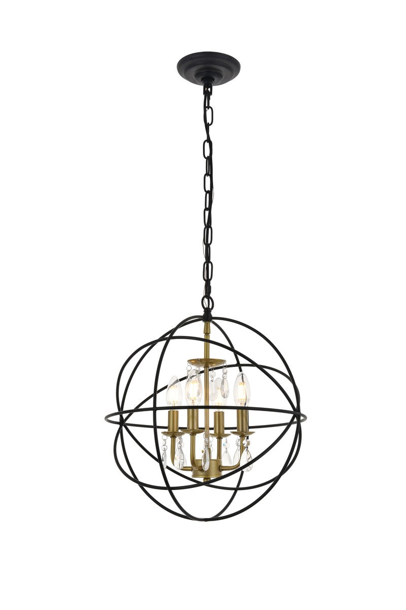 Elegant Lighting - LD5055D16BRB - Four Light Pendant - Wallace - Matte Black and Brass