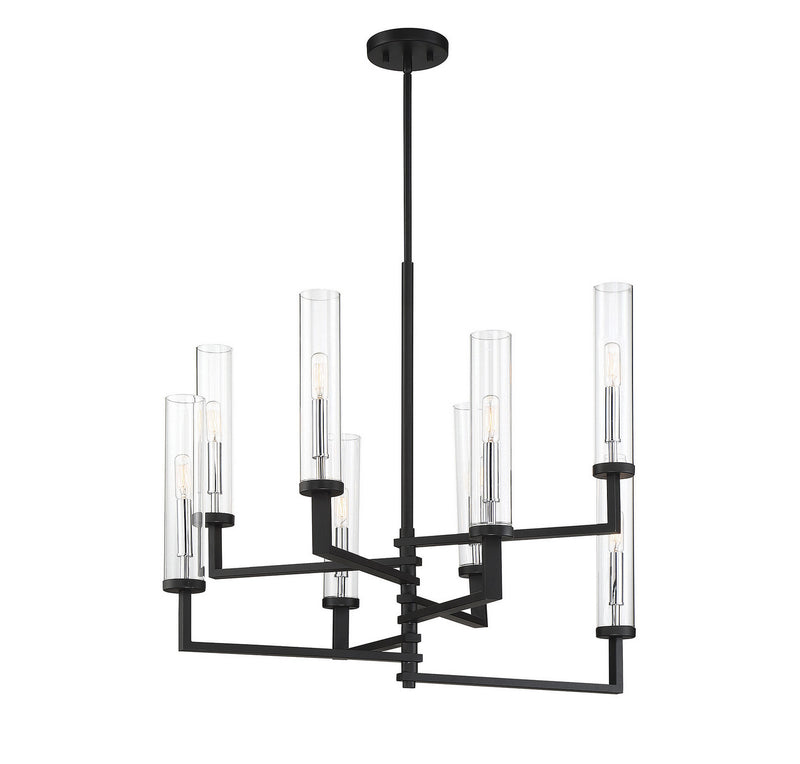 Eight Light Chandelier<br /><span style="color:#4AB0CE;">Entrega: 4-10 dias en USA</span><br /><span style="color:#4AB0CE;font-size:60%;">PREGUNTE POR ENTREGA EN PANAMA</span><br />Collection: Folsom<br />Finish: Matte Black with Polished Chrome Accents