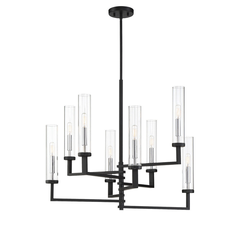 Eight Light Chandelier<br /><span style="color:#4AB0CE;">Entrega: 4-10 dias en USA</span><br /><span style="color:#4AB0CE;font-size:60%;">PREGUNTE POR ENTREGA EN PANAMA</span><br />Collection: Folsom<br />Finish: Matte Black with Polished Chrome Accents