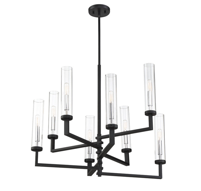 Eight Light Chandelier<br /><span style="color:#4AB0CE;">Entrega: 4-10 dias en USA</span><br /><span style="color:#4AB0CE;font-size:60%;">PREGUNTE POR ENTREGA EN PANAMA</span><br />Collection: Folsom<br />Finish: Matte Black with Polished Chrome Accents