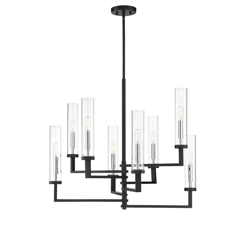 Eight Light Chandelier<br /><span style="color:#4AB0CE;">Entrega: 4-10 dias en USA</span><br /><span style="color:#4AB0CE;font-size:60%;">PREGUNTE POR ENTREGA EN PANAMA</span><br />Collection: Folsom<br />Finish: Matte Black with Polished Chrome Accents