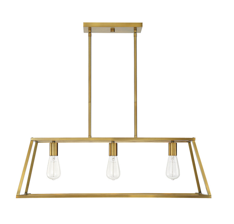 Three Light Linear Chandelier<br /><span style="color:#4AB0CE;">Entrega: 4-10 dias en USA</span><br /><span style="color:#4AB0CE;font-size:60%;">PREGUNTE POR ENTREGA EN PANAMA</span><br />Collection: Denton<br />Finish: Warm Brass